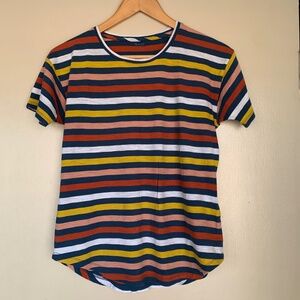 Madewell Striped Women's T-shirt XS Multicolored Curved Hemline Tee Shirt
